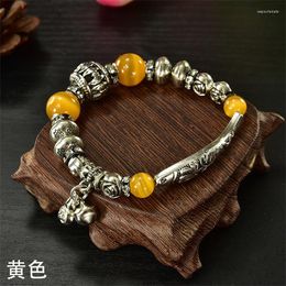 Bangle Bohemia Imitation Carnelian Coral Crystal Beaded Bracelets For Women Men Couple Charm Bell Elephant Pendant Jewellery
