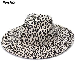 Wide Brim Hats Bucket Leopard print fedora hat large size monochrome unisex 95cm brim jazz winter 230504