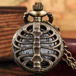 Pocket Watches Steampunk Cool Bronze Skeleton Mini Size Quartz Watch Men Women Arabic Numerals Dial Hollow Retro Necklace