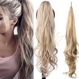 Ponytails Saisity 32inch Synthetic Flexible Wrap Around PonyTail Length Ponytail Extensions Blonde ponytail Hairpieces For Women Daily Use 230504