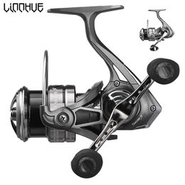 Baitcasting Reels LINNHUE Reel Fishing LM1500 2500 Shallow Spool SingleDouble Grip Spinning Reel Fishing Accessory Lure Fishing Reel Pesca Grey 230505