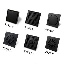 Drains Black Brass 10 X 10 CM Shower Floor Drain Washroom Bathroom Invisible Drain Cover Square Waste Floor Drain 230505