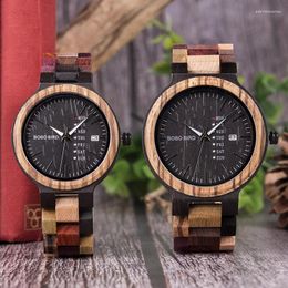 Wristwatches BOBO BIRD Antique Mens Wood Watches Date And Week Display Business Watch With Unique Mixed Color Wooden Band Anniversary Gift
