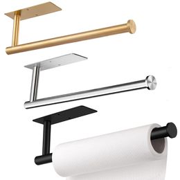 Toilet Paper Holders Adhesive Toilet Paper Holder 304 Stainless Steel Brushed Gold Paper Towel Roll Rack Black Bathroom Kitchen Long Tissue Hanger 230504