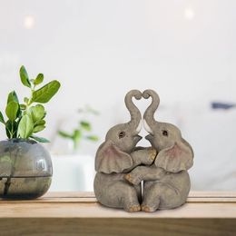 Decorative Objects Figurines Creative Love Animal Hug Statue Resin Crafts Elephant Couple Hug Statue Wedding Anniversary Gift Birthday Home Decor 230504