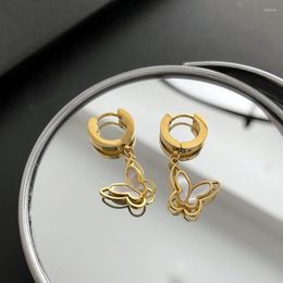 Hoop Earrings RACHELZ 2023 Luxury Butterfly Pendant Vintage Stainless Steel Earring For Women Jewellery Party Gift Non Tarnish