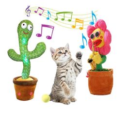 Toys Lovely Talking Pet Toy Dancing Cactus Sun Flower Interactive Speak Talk Sound Record Repeat Toy Cat Dog Electronic Plush Toys