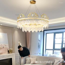 Pendant Lamps Warm Living Room Crystal Lamp High-end Glass Chandelier Light Luxury Restaurant Romantic Bedroom Crown Shape