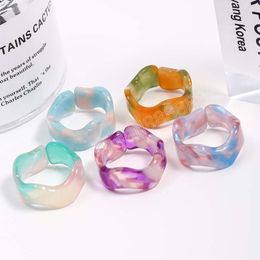 Colourful Resin Acrylic Rings Women Transparent Round Square Rings Vintage Geometric Acetate Finger Ring Trendy Jewellery Gifts