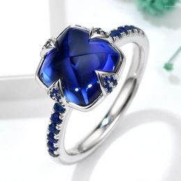 Cluster Rings 2023 Elegant Silver Colour Sparkling Lab Sapphire Zircon Wedding For Women Retro Exquisite Jewellery Gift