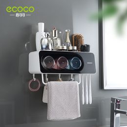 Toothbrush Holders ECOCO Wall Mount Automatic Toothpaste Dispenser Bathroom Accessories Set Toothpaste Squeezer Dispenser Toothbrush Holder Tool 230504