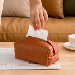 Tissue Boxes Napkins Home Tissue Boxes Pu Leather Woven Tissue Box Cloth Leather Paper Bag Modern Simple Living Room Waterproof Tissue Light Luxury Z0505