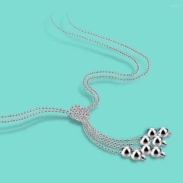 Correntes Genuínas 925 Sterling Silver Glamour Solid Glamory Tassel Chain Chain Colar para Mulheres Presente de 47cm-Birthday