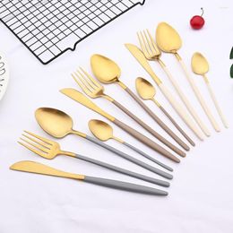 Flatware Sets 1/2/4 Set Matte Gold Dinnerware 304 Stainless Steel Cutlery Grey Knife Fork Spoon Teaspoon Tableware