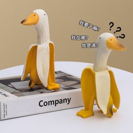 Decorative Objects Figurines Banana Duck Cute Funny Toy Figurine Object Fun Birthday Gift Desktop Ornaments Living Room Bedroom Home Decoration Art Crafts 230504