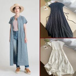 Party Dresses Summer Women Mori Girl Vintage Loose Plus Size Jacquard Japan Style Pleated Comfortable Cotton Linen Shirt W/h Belt