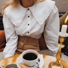 Women's Blouses Striped Roll Collar Frill Trim Women Blouse 2023 In Oversized Shirt High Quality