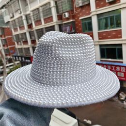 Wide Brim Hats Bucket Beige pearl fedora hat stage party men and women jazz hip hop latest solid Colour fashion spring 230504