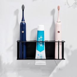 Toothbrush Holders Wall Mounted Electric Toothbrush Holder Black Toothpaste Holder For Bathroom Shelf White Storage Rack For Home Drop 230504