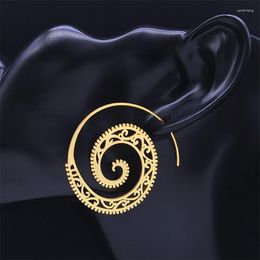 Hoop Earrings Bohemian Flower Stainless Steel Earings Women Gold Colour India Round Earing Trendy Jewery Pendientes Dorados Mujer E9339S01