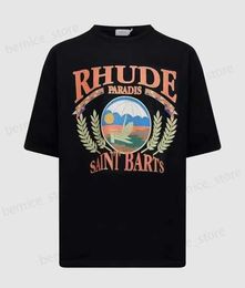 Men's T-Shirts Designer Fashion Tees TShirts Rhude Summer Vacation Beach Short Sleeve Black Loose Half Cotton Trend Tops Streetwear Hip hop