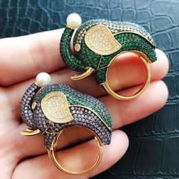 Wedding Rings GODKI 2023 Trendy Big Elephant Charms Cubic Zircon Statement Ring For Women Finger Beads Charm Bohemian Beach Jewellery