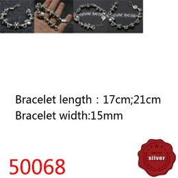 50068 Hip Hop S925 Sterling Silver Bracelet Punk Style Personalised Youth Cross Flower Multi Element Letter Jewellery Couple Popular Accessories