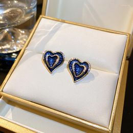 Stud Earrings Trendy 14K Real Gold Plated Peach Heart Enamel For Women Girl Korean Fashion Jewellery S925 Silver Needle Zircon