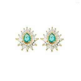 Sunflower tessellate shapes Stud Earrings with Colorful Stone and Multi-Gold Tone for Women's Prom Jewelry