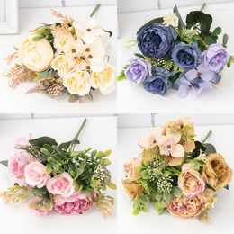 Decorative Flowers Autumn Hydrangea Peony Silk Artificial Wedding Party Decoration Bouquet Room Garden Tabletop DIY Faux