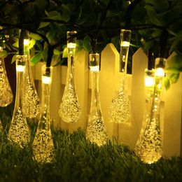 Strings Solar Droplet Bulb String Lights Patio Wedding Decoration Pendant Lamp Outdoor Waterproof Camping Tent Garden Christmas GarlandLED L