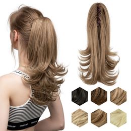 Ponytails Synthetic Claw Clip In Ponytail Hair Extensions Hairpiece 14" Fake Blonde Hair Wavy False Pigtail With Elastic Band Horse Tail 230504