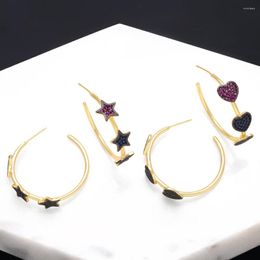 Hoop Earrings FLOLA Y2K Fuchsia Crystal Heart For Women Copper Gold Plated Hoops Star CZ Jewellery Friends Gifts Ersq56