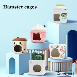 Cages New Design Ceramics Hamster Cages Large Space with Cover Rodent Bedding Cute Design for Chinchilla Guniea Pig Toys Accessories