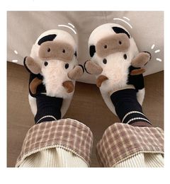 Hausschuhe Upgrate Cute Animal Slipper For Women Girls Kawaii Fluffy Winter Warm Slippers Woman Cartoon Milk Cow House Slippers Funny Shoes 230505