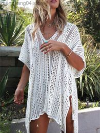 Women's Swimwear 2021 New Summer Women Bikini Cover Up Solid Color Hollow Crochet Swimsuit Cover-Ups Bathing Suit Beachwear Tunic Beach Dress Hot T230505