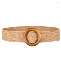Belts Vintage Boho Braided Waist Belt Summer Solid Female Round Wooden Smooth Buckle Fake Straw Wide For Women GiftBelts