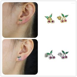 Stud Earrings 2023 Fashion Cool Summer Cute 925 Sterling Silver 2 Colours Cherry Shape Dainty Jewellery For Women Wedding Gift