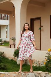 Plus size Dresses Floral Printed Boho Size Knot Front Summer Evening Elegant and Chic Curve High Waist Aline 230504