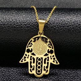 Pendant Necklaces Hamsa Jesus Stainless Steel Chain Men Gold Colour Statement Necklace Jewelery For Masculino Feminino N166263B