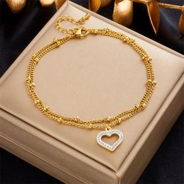 Anklets 316L Stainless Steel Multilayer Heart Love Charm For Women Girl Trend Leg Chain Waterproof Jewellery Gift Drop