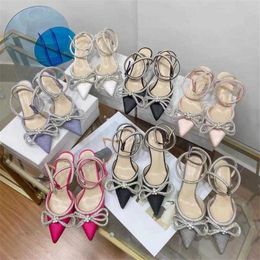 Sandals Butterfly-knot Women Pumps Sequins Crystal Ankle Strap Pointed Toe High Heels Shoes Ladies Designer Trend 230423