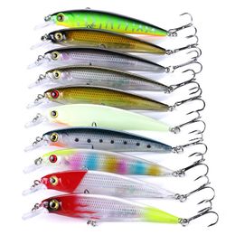 Baits Lures 10PCSLot Minnow Fishing Lure Hook 9cm 11cm Hard Bait Floating Tackle Artificial Wobblers 3D Eyes Crankbait Swimbait Jerkbait 230505