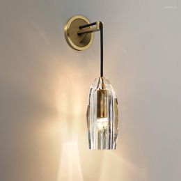Wall Lamp All Copper Post Modern Light Luxury Simple Crystal Hong Kong Creative Living Room Bedroom Bathroom Bedside