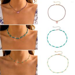 Chains Bohemian Colorful Seed Beads Collar Jewelry Women Girl Crystal Chain Short Choker Trendy Butterfly Charms Female Simple Necklace