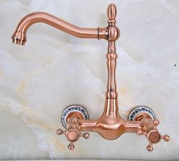 Kitchen Faucets Faucet Antique Red Copper Wall Mount Dual Handle And Cold Bathroom Basin Mixer Swivel Tub