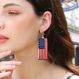 Bohemia tassel American flag rice beads earrings US Independence Day Jewelry Handmade glass earring for women