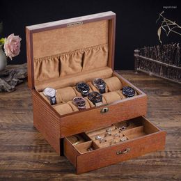 Jewellery Pouches Wood Watch Storage Boxes Case With Lock Skylight Solid Wooden Organiser Womens Display Holder