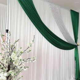 Party Decoration 3m Hx 3mW White Curtain With Green Silver Sequin Drape Wedding Backdrop