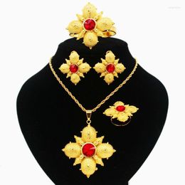 Necklace Earrings Set Ethiopian Cross Jewelry 24K Gold Color Crystal Necklace/Earring/Pendant/Bangle/Ring Middle Easter/India Habesha